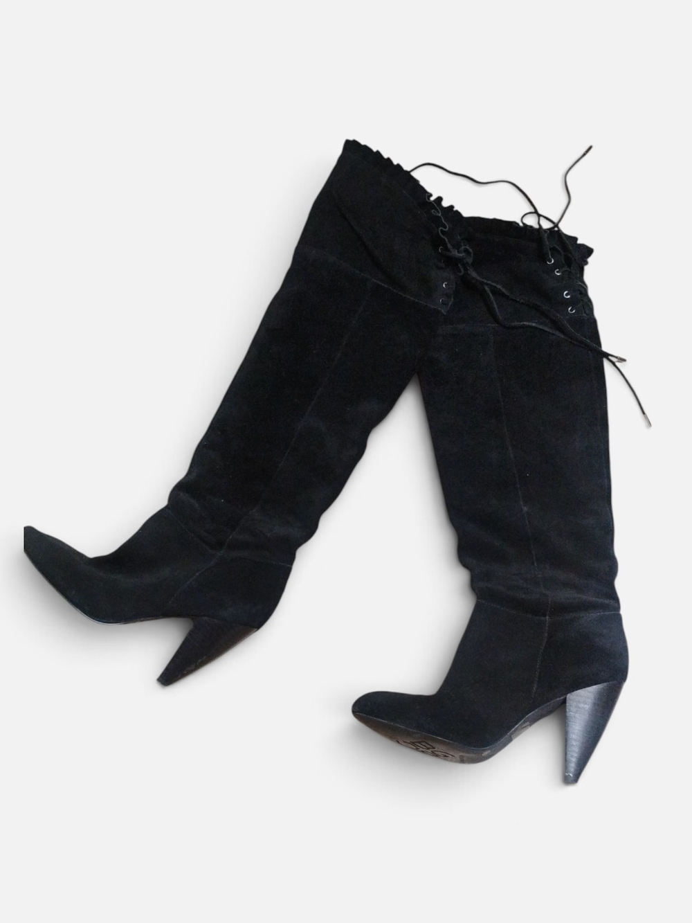 BCBGeneration Women's Black Suede Over Knee-High Lace-Up Boots Sanji SZ 9